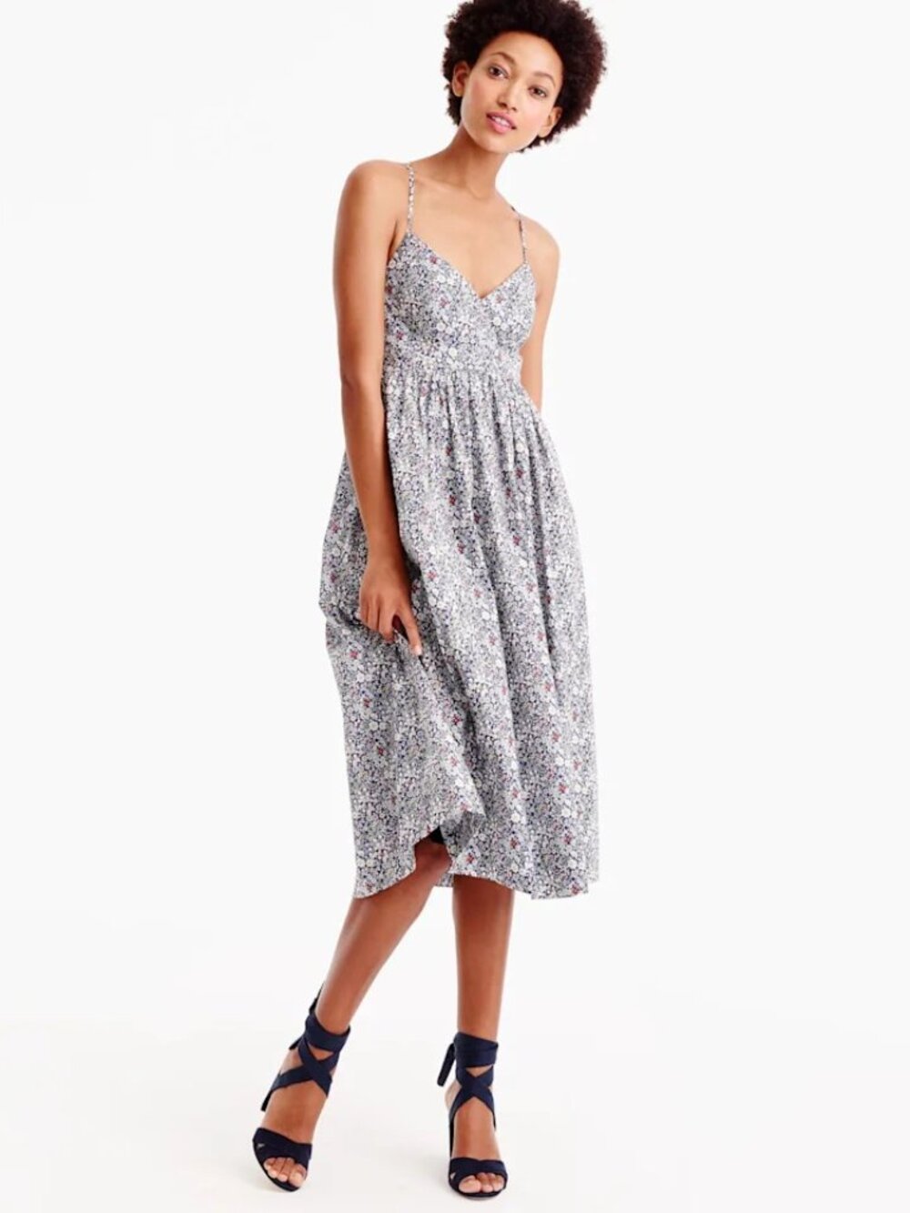 NWT J.Crew Spaghetti-strap Lace-up Back Dress in Navy Liberty June's Meadow 2P